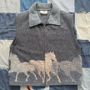 vtg 90s black mountain outdoor horse blanket blue vest made in usa size XL
